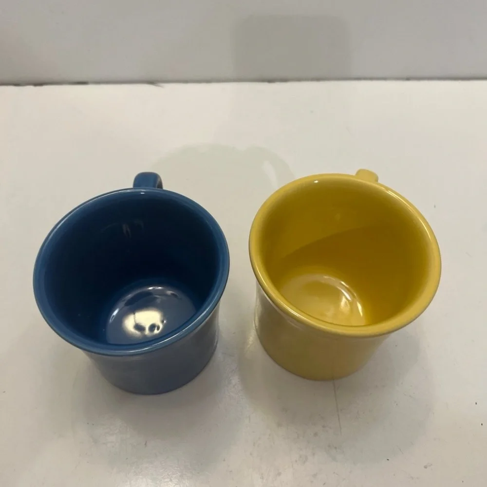 LOT 2 VINTAGE FIESTA O RING MUGS YELLOW AND BLUE FIESTAWARE